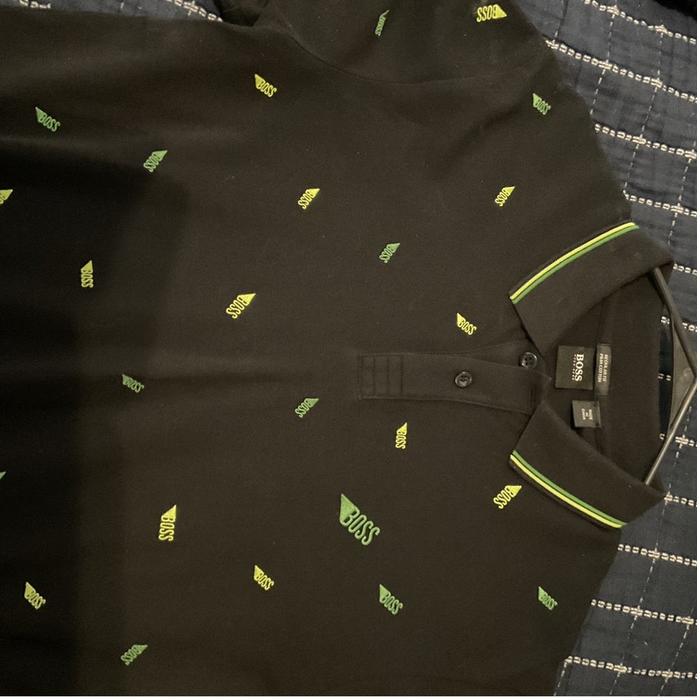 Boss Black Polo Shirt with Lime Details